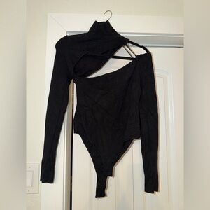 The Vintage Shop Asymmetrical Black Bodysuit